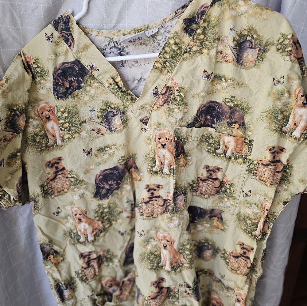 Scrubstar Dog Print Scrub Top - Multicolor